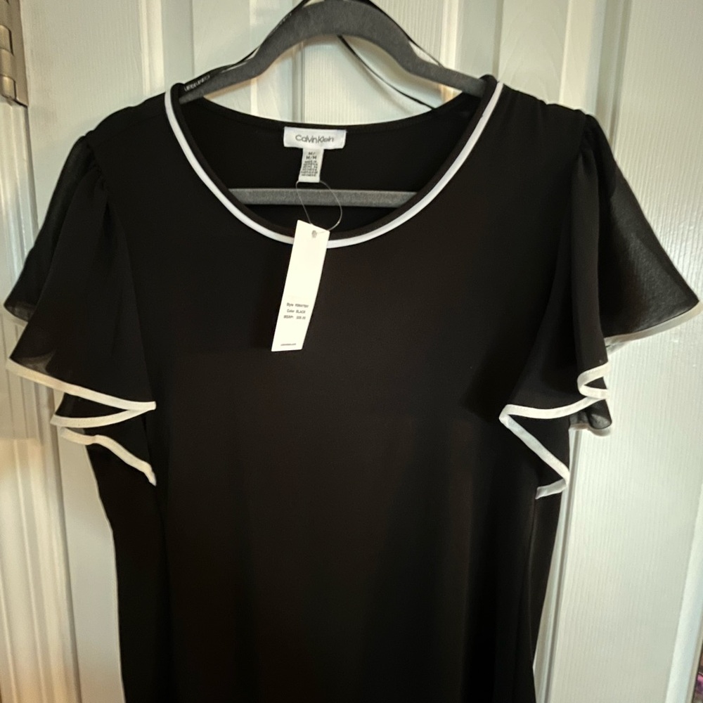 Calvin Klein Black Blouse with White Accents